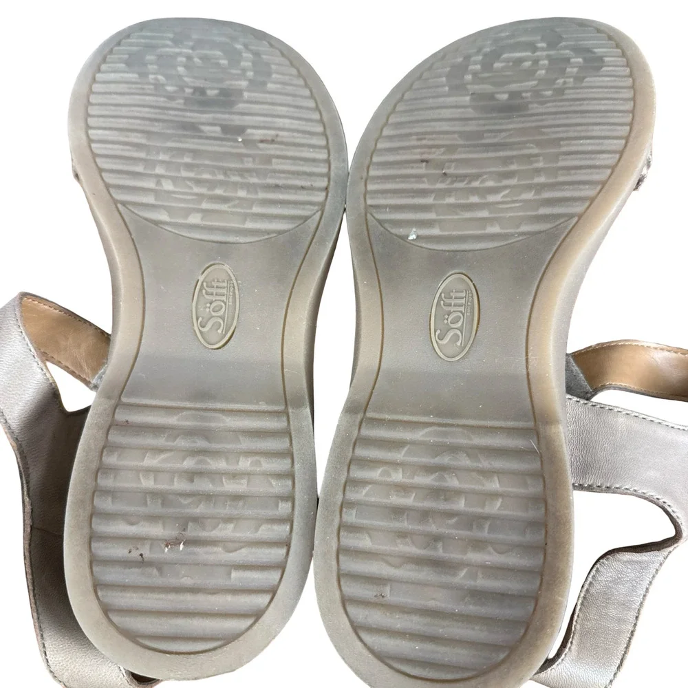 Sofft Leather Beige Gold Ankle Strap Sandals Low Wedge Open Toe Shoes sz 8 M